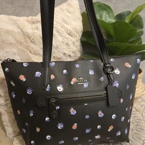 Coach Black Taylor Tote with Purple and Orange Floral Design